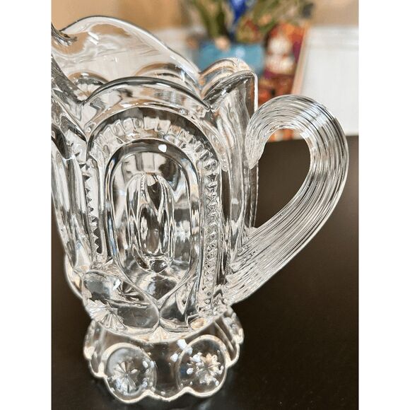 Vintage L.E. Smith Glass Crystal Glass Moon and Stars Creamer Pitcher w/Glass Ro - Picture 5 of 5